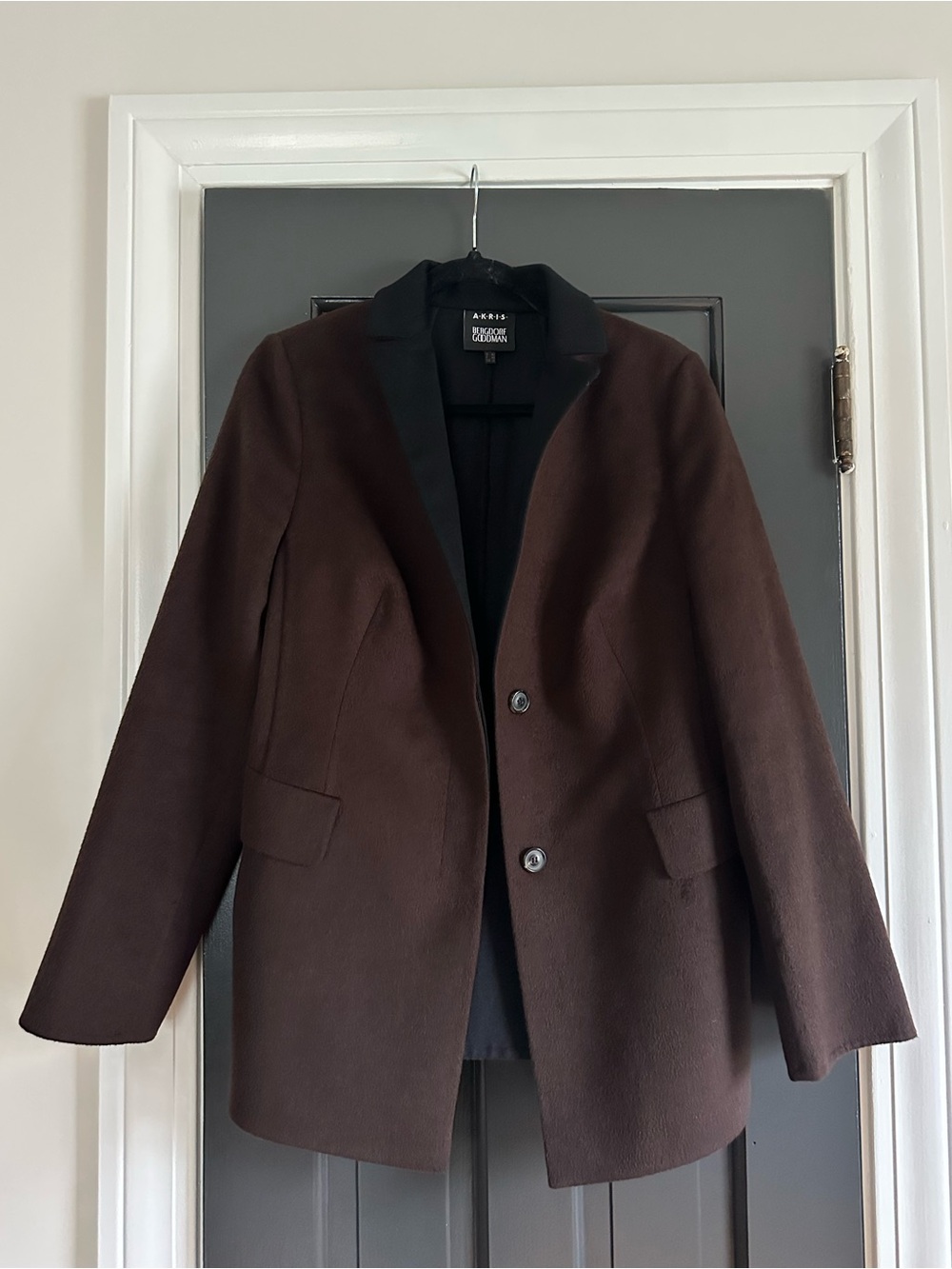 Akris Bergdorf Goodman Wool Angora Brown Black Blazer Jacket US 12